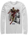 Marvel Men's Avengers Endgame Iron Man Jump Action Pose Panels, Long Sleeve T-shirt In White