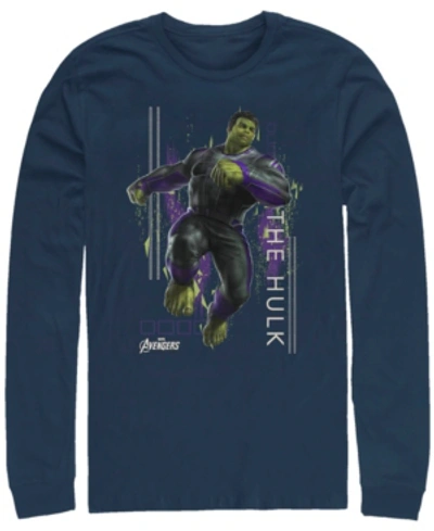 Marvel Men's Avengers Endgame Hulk Action Pose, Long Sleeve T-shirt In Navy