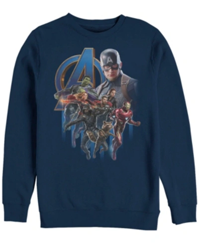 Marvel Men's Avengers Endgame Classic Logo Captain America Group, Crewneck Fleece In Navy