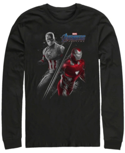 Marvel Men's Avengers Endgame Iron Man Captain America Split, Long Sleeve T-shirt In Black