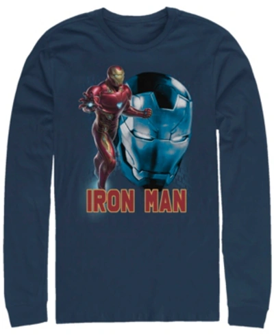 Marvel Men's Avengers Endgame Iron Man Big Face Action Pose, Long Sleeve T-shirt In Navy