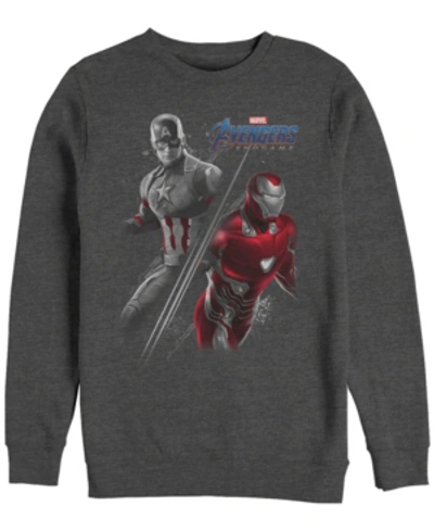 Marvel Men's Avengers Endgame Iron Man Captain America Split, Crewneck Fleece In Charcoal H