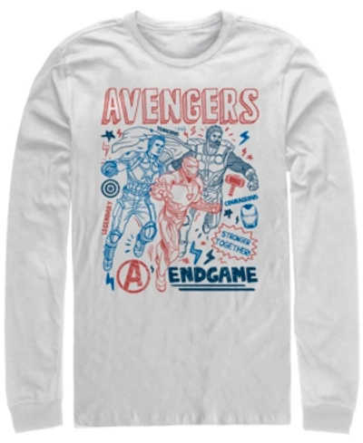 Marvel Men's Avengers Endgame Stronger Together Doodle Sketch, Long Sleeve T-shirt In White