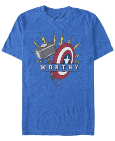 Marvel Men's Avengers Endgame Worthy Hammer And Shield, Short Sleeve T-shirt In Royal Heat