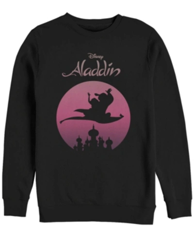 Disney Men's Aladdin Jasmine Silouhette Over Agrabah, Crewneck Fleece In Black