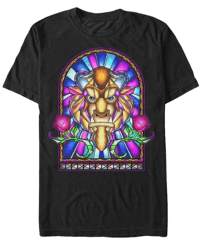 Disney Men's Beauty And The Beast Stained Glass Window, Short Sleeve T-shirt In Black
