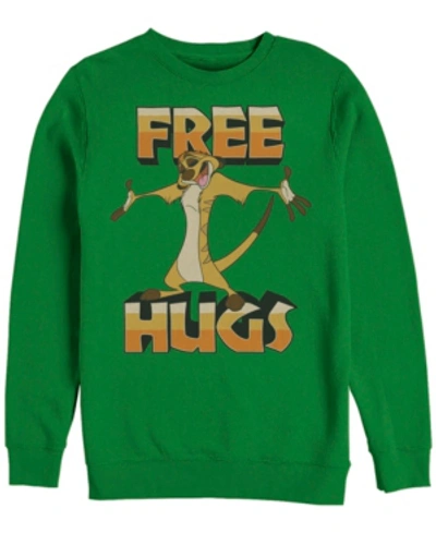 Disney Men's Lion King Timon Free Hugs, Crewneck Fleece In Emerald