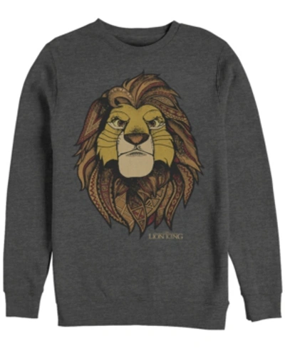 Disney Men's Lion King Noble Simba, Crewneck Fleece In Dark Gray