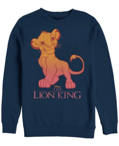 Disney Men's Lion King Young Simba Sunset Gradient, Crewneck Fleece In Navy