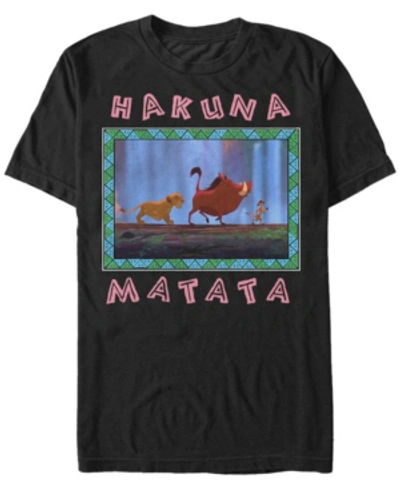 Disney Men's Lion King Hakuna Matata Pattern Square, Short Sleeve T-shirt In Black