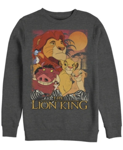 Disney Men's Lion King Happy Group Shot Sunset, Crewneck Fleece In Dark Gray