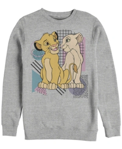 Disney Men's Lion King Retro Simba And Nala, Crewneck Fleece In Heathr Gry