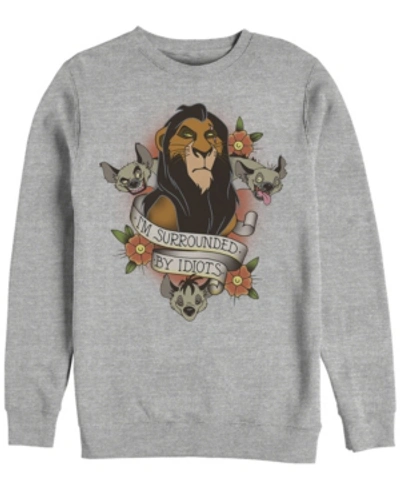 Disney Men's Lion King Scar Surrounded By Idiots Tattoo, Crewneck Fleece In Heathr Gry