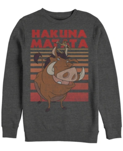 Disney Men's Lion King Timon Pumba Hakuna Matata Stripes, Crewneck Fleece In Dark Gray