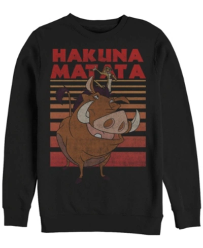 Disney Men's Lion King Timon Pumba Hakuna Matata Stripes, Crewneck Fleece In Black