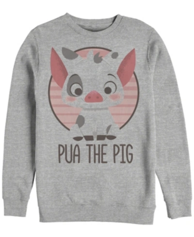 Disney Men's Moana Pua The Pig, Crewneck Fleece In Heathr Gry