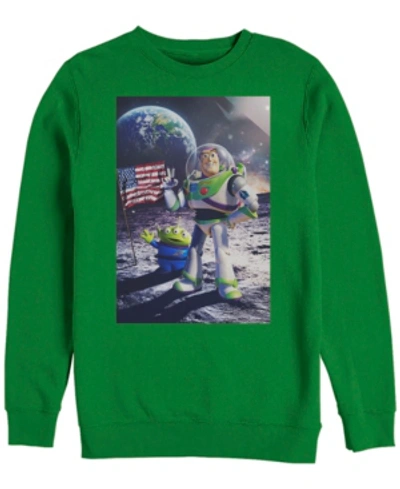 Disney Men's Toy Story Buzz Moon Landing, Crewneck Fleece In Emerald