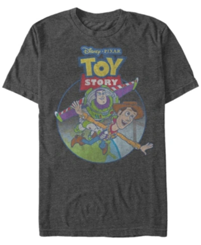 Disney Pixar Men's Toy Story Buzz Woody Take Off, Short Sleeve T-shirt In Charcoal