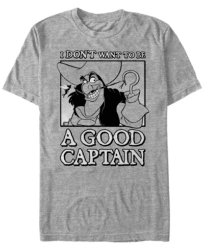 Disney Men's Peter Pan Captain Hook Not A Good Captain, Short Sleeve T-shirt In Heathr Gry