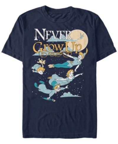 Disney Men's Peter Pan Group Shot Never Grow Up Night Portrait, Short Sleeve T-shirt In Navy