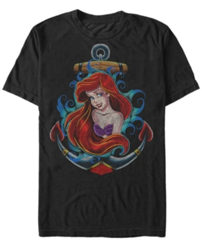 Disney Men's Little Mermaid Ariel Anchor Dot Build-up, Short Sleeve T-shirt In Black