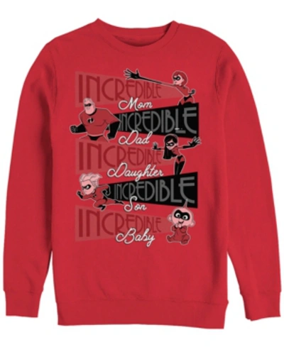 Disney Pixar Men's Incredibles Super Family, Crewneck Fleece In Red