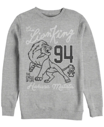 Disney Men's Lion King Simba Collegiate 94, Crewneck Fleece In Heathr Gry