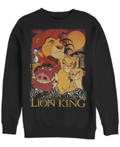 Disney Men's Lion King Happy Group Shot Sunset, Crewneck Fleece In Black