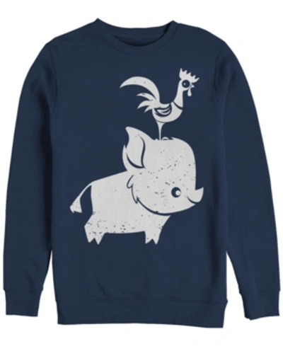 Disney Men's Moana Cute Pua And Hei Hei, Crewneck Fleece In Navy
