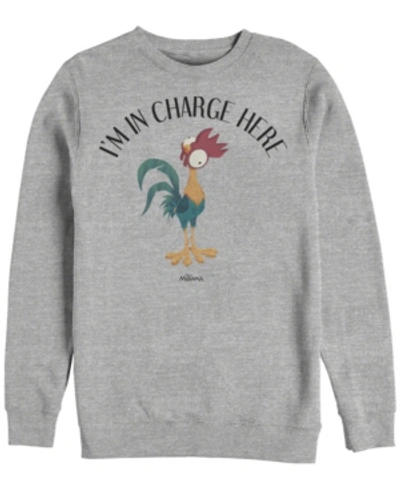 Disney Men's Moana Hei Hei I'm In Charge Here, Crewneck Fleece In Heathr Gry