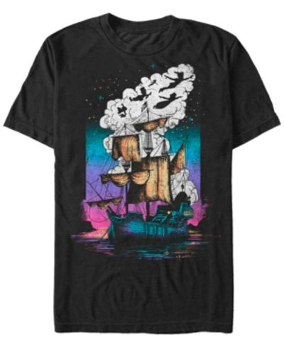 Disney Men's Peter Pan Pirate Ship Flight Neon, Short Sleeve T-shirt In Black