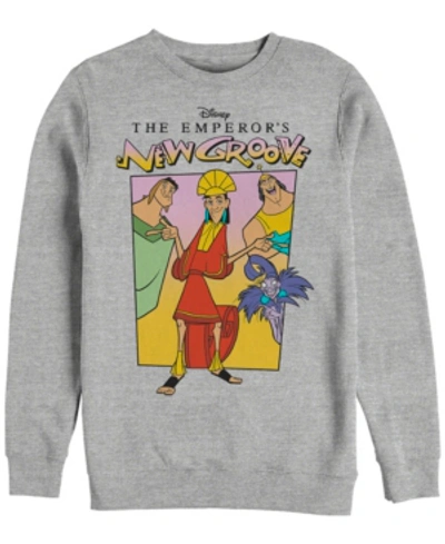 Disney Men's Emperor's New Groove Group Portrait, Crewneck Fleece In Heathr Gry