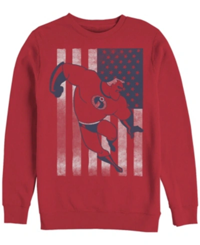 Disney Men's The Incredibles American Flag, Crewneck Fleece In Red