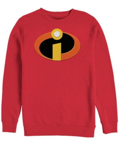 Disney Pixar Men's Incredibles Colored Logo Pocket, Crewneck Fleece In Red