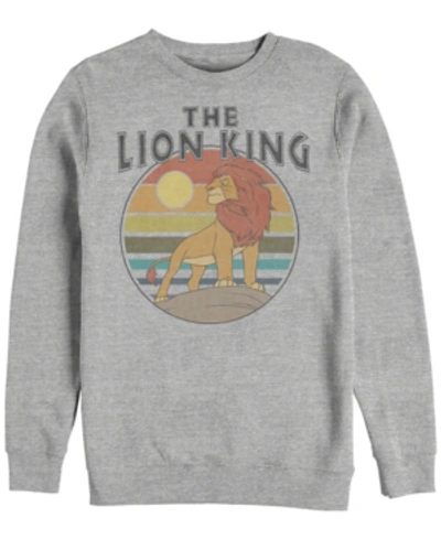 Disney Men's Lion King Rainbow Striped Sunset, Crewneck Fleece In Heathr Gry