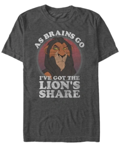 Disney Men's Lion King Scar The Lion's Share Of Brains, Short Sleeve T-shirt In Dark Gray