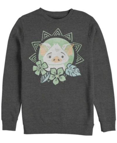 Disney Men's Moana Pua Cute Flower, Crewneck Fleece In Dark Gray