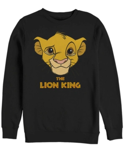 Disney Men's Lion King Young Simba Face, Crewneck Fleece In Black