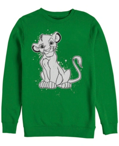 Disney Men's Lion King Simba Smirk Paint Splatter, Crewneck Fleece In Emerald