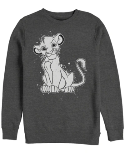 Disney Men's Lion King Simba Smirk Paint Splatter, Crewneck Fleece In Dark Gray