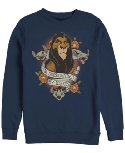 Disney Men's Lion King Scar Surrounded By Idiots Tattoo, Crewneck Fleece In Navy