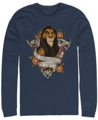 Disney Men's Lion King Scar Surrounded By Idiots Tattoo, Long Sleeve T-shirt In Navy