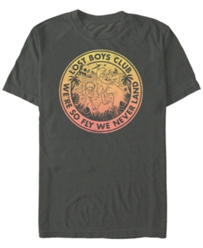 Disney Men's Peter Pan Lost Boys Club Gradient Emblem, Short Sleeve T-shirt In Charcoal