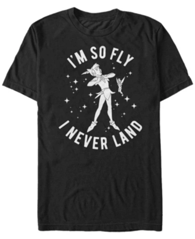 Disney Men's Peter Pan I'm So Fly I Never Land, Short Sleeve T-shirt In Black