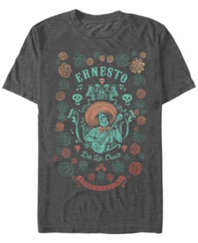 Disney Pixar Men's Coco Ernesto Remember Me Floral Style, Short Sleeve T-shirt In Dark Gray