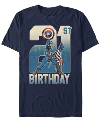 Marvel Men's  Captain America 21st Birthday Short Sleeve T-shirt In Navy