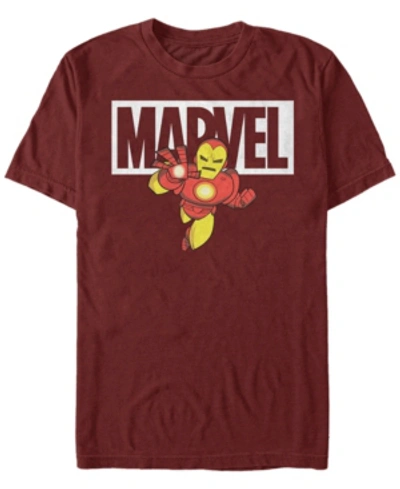 Marvel Men's Classic Iron Man Cartoon Brick Logo, Short Sleeve T-shirt In Burgundy