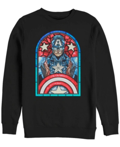 Marvel Men's Classic Captain America Stained Glass Window, Crewneck Fleece In Black