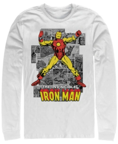 Marvel Men's Classic Comics Iron Man Invincible Comic Strips, Long Sleeve T-shirt In White