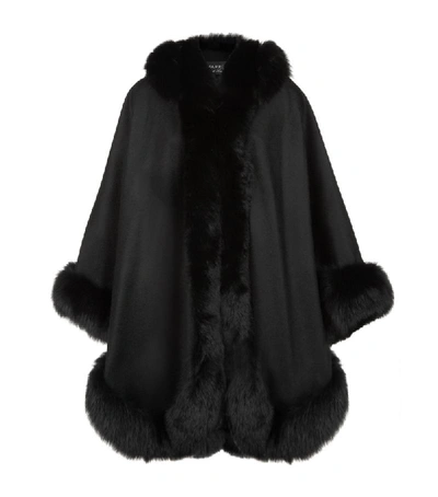 Harrods Cashmere Hooded Cape With Fox Trim